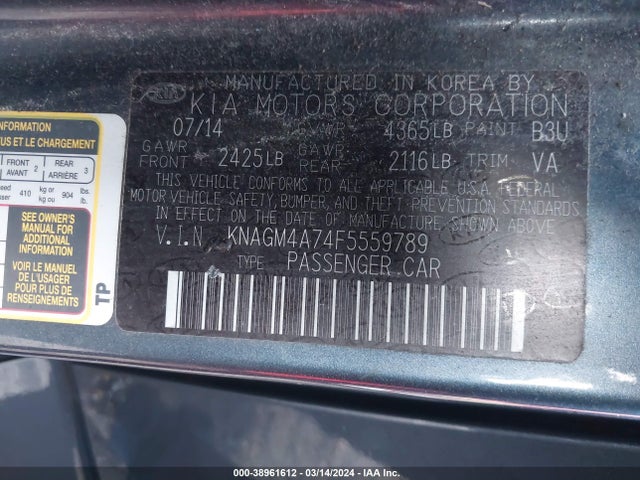KIA Optima Lx 2015 KNAGM4A74F5559789 Image 9