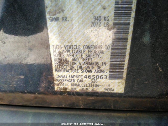 Nissan Altima 2.5 S 2015 1N4AL3AP4FC465063 Image 9