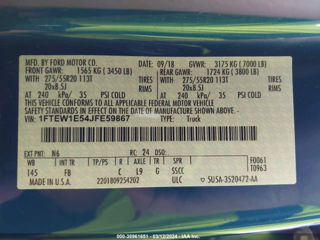 Ford F-150 Xlt 2018 1FTEW1E54JFE59867 Image 9