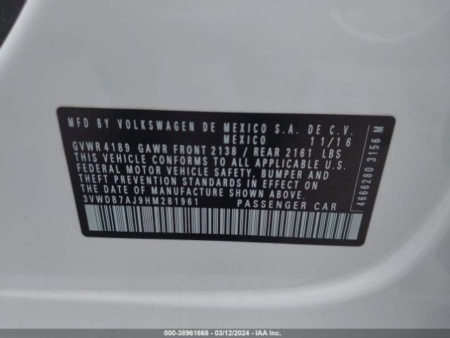 3VWDB7AJ9HM281961 Volkswagen Jetta 1.4t Se