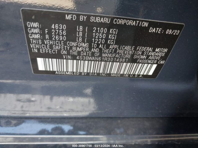 4S3BWAN61R3014981 Subaru Legacy Limited