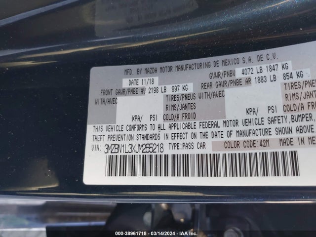 3MZBN1L3XJM265218 Mazda Mazda3 Touring