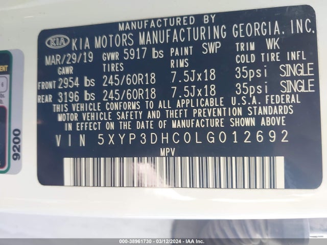 KIA Telluride Ex 2020 5XYP3DHC0LG012692 Image 9