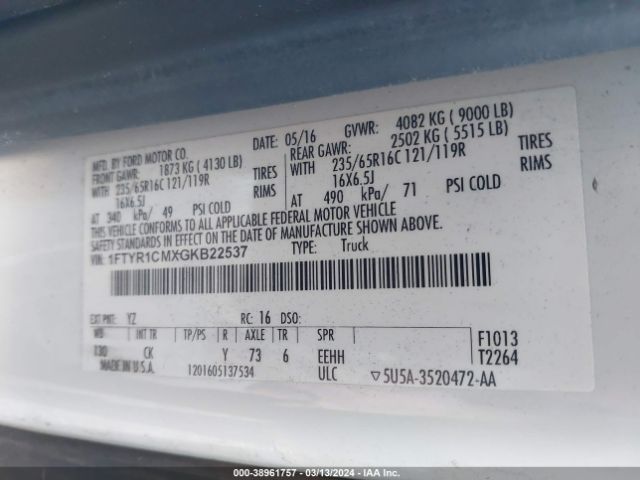 1FTYR1CMXGKB22537 Ford Transit-250