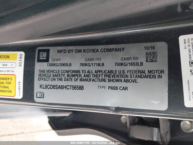 Chevrolet Spark 1lt Cvt 2017 KL8CD6SA6HC756588 Image 9