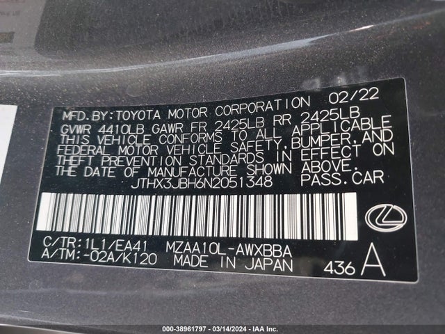 JTHX3JBH6N2051348 Lexus UX 200