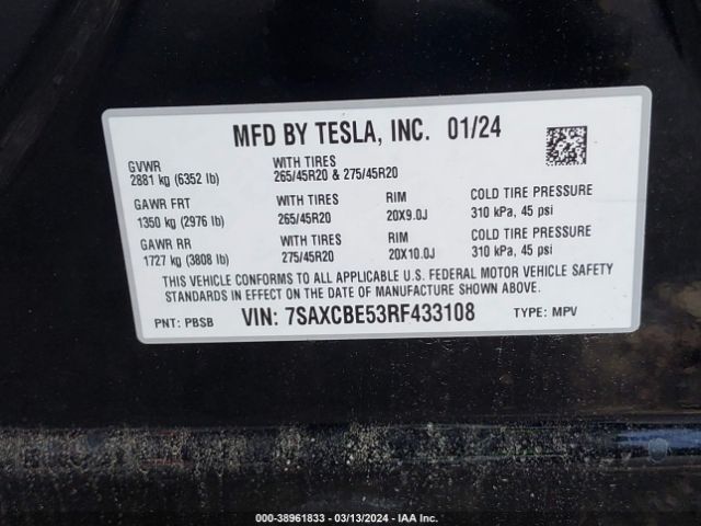 2024 TESLA MODEL X 7SAXCBE53RF433108 Photo 8