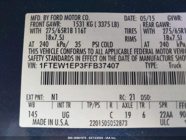 Ford F-150 Xlt 2015 1FTEW1EP3FFB37407 Image 9