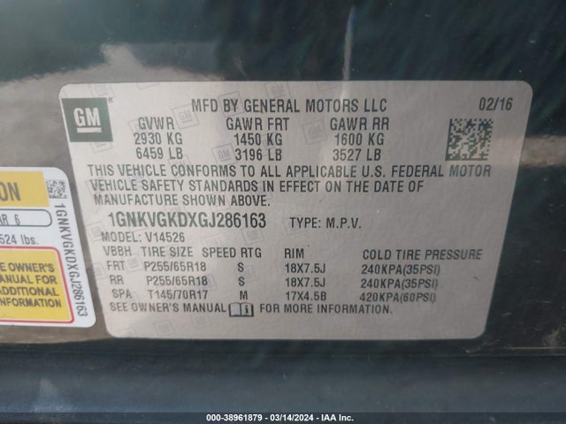 Chevrolet Traverse 1lt 2016 1GNKVGKDXGJ286163 Image 9