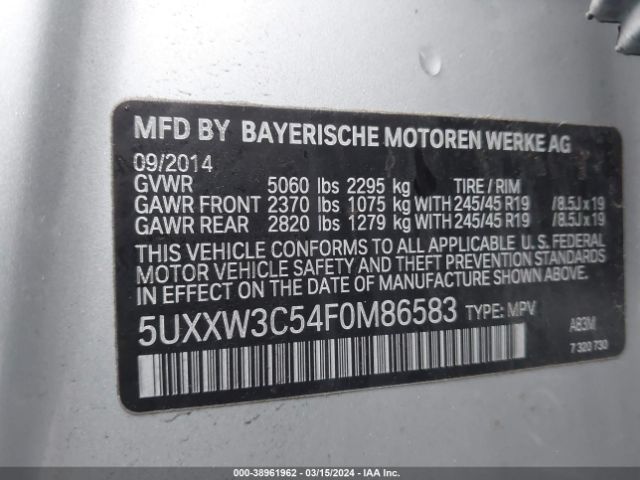 5UXXW3C54F0M86583 BMW X4 Xdrive28i