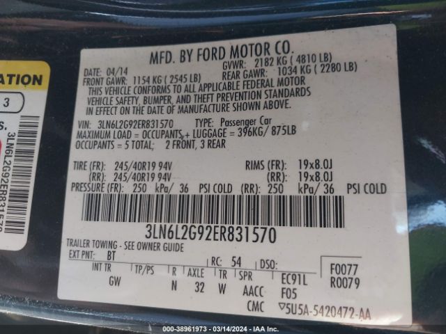 3LN6L2G92ER831570 Lincoln MKZ