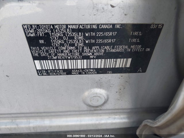 Toyota Rav4 Xle 2015 2T3WFREV7FW179532 Image 9