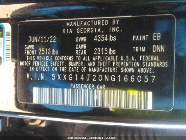 5XXG14J20NG166057 KIA K5 LXS