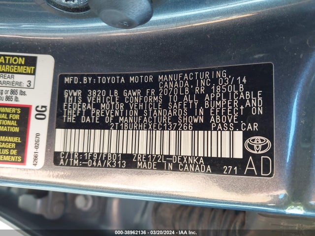 Toyota COROLLA LE 2014 2T1BURHEXEC137266 Image 9