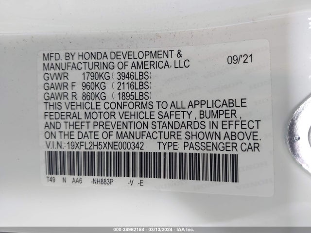 Honda Civic Lx 2022 19XFL2H5XNE000342 Image 9