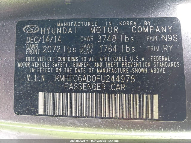 Hyundai Veloster 2015 KMHTC6AD0FU244978 Image 9