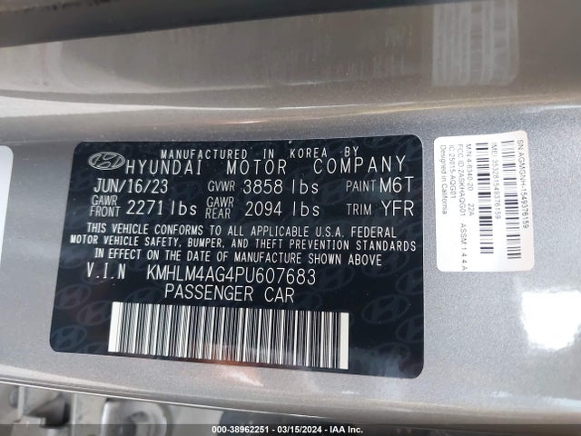 Hyundai ELANTRA SEL 2023 KMHLM4AG4PU607683 Image 9