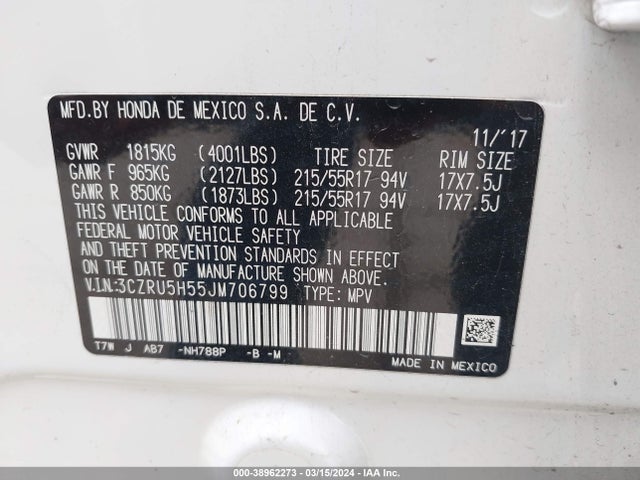 Honda HR-V EX 2018 3CZRU5H55JM706799 Image 9