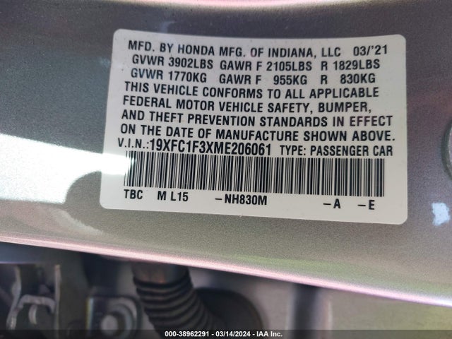 Honda CIVIC EX 2021 19XFC1F3XME206061 Image 9