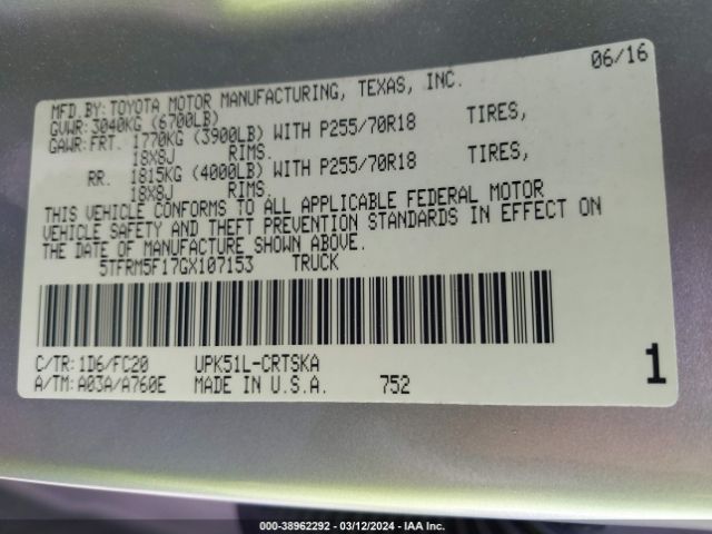 5TFRM5F17GX107153 Toyota Tundra Sr5 4.6l V8
