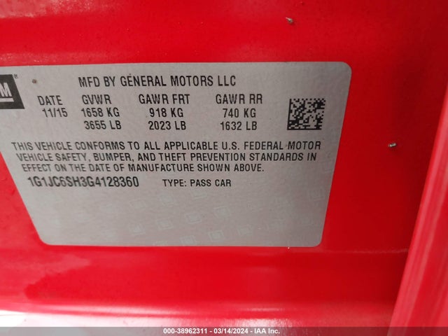 Chevrolet Sonic Lt Auto 2016 1G1JC6SH3G4128360 Image 9
