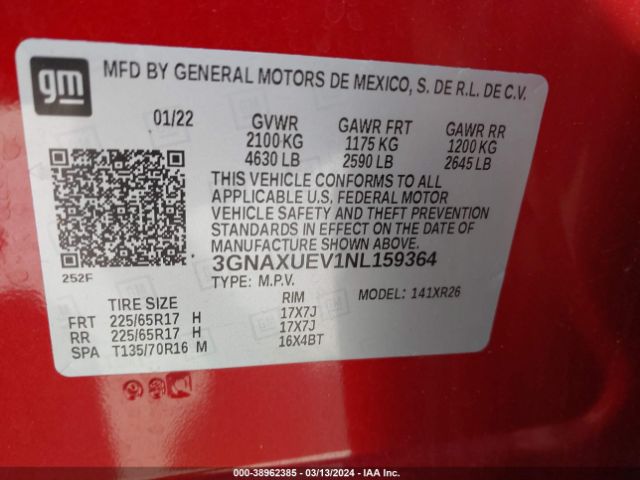 2022 CHEVROLET EQUINOX 3GNAXUEV1NL159364 Photo 8