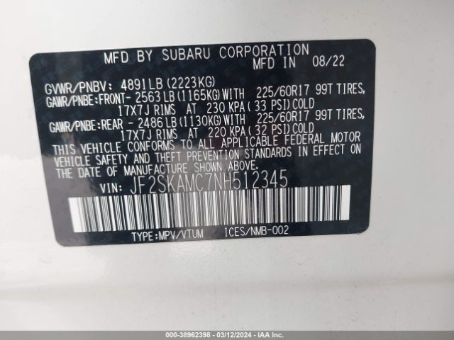 JF2SKAMC7NH512345 Subaru Forester Wilderness