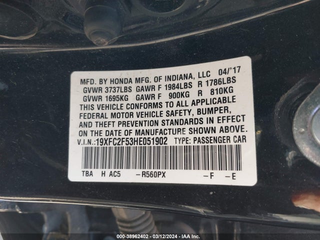 Honda Civic Lx 2017 19XFC2F53HE051902 Image 9