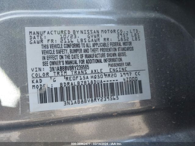 3N1AB8BV8RY239565 Nissan Sentra S Xtronic Cvt