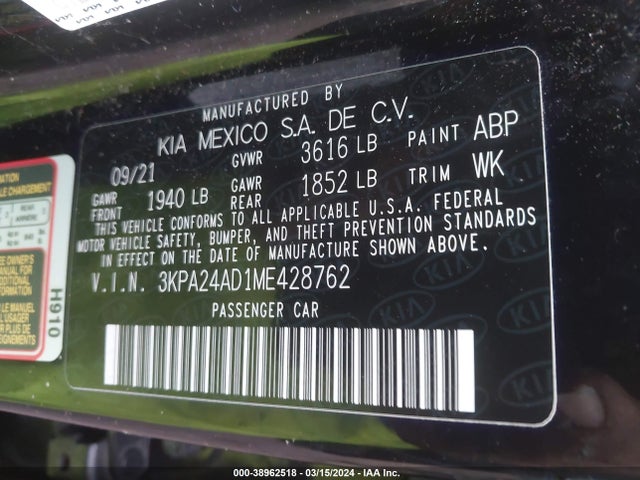 KIA RIO S 2021 3KPA24AD1ME428762 Image 9