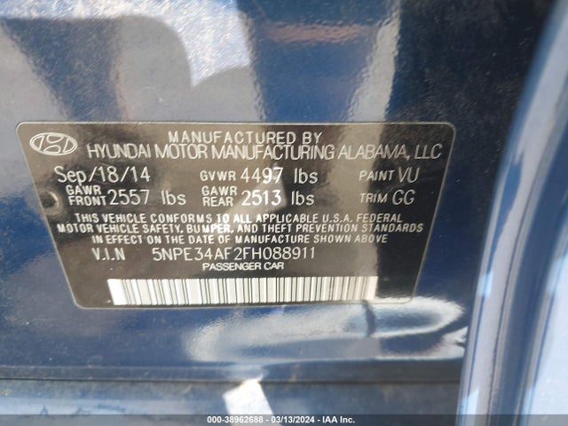 Hyundai Sonata Limited 2015 5NPE34AF2FH088911 Image 9