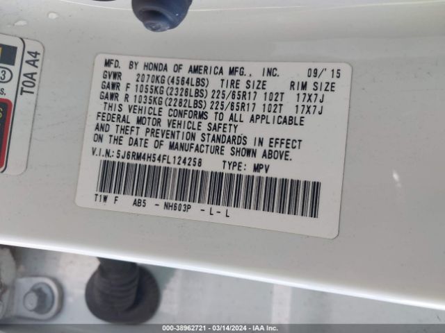 5J6RM4H54FL124258 Honda CR-V EX