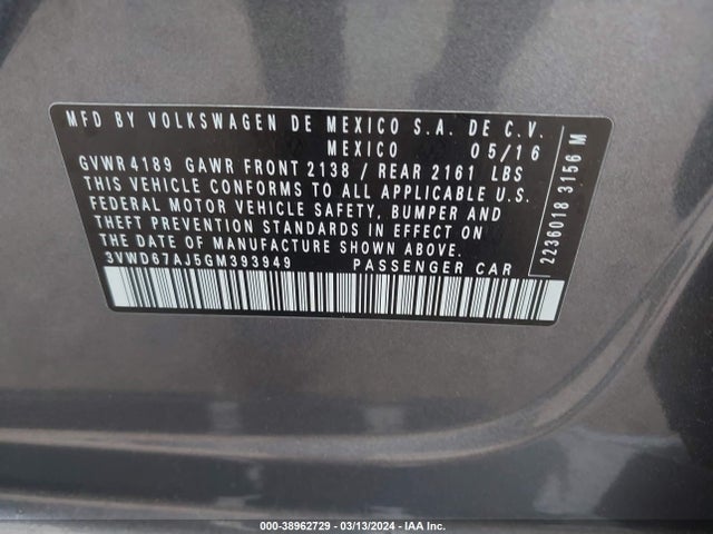 3VWD67AJ5GM393949 Volkswagen Jetta 1.4t Se