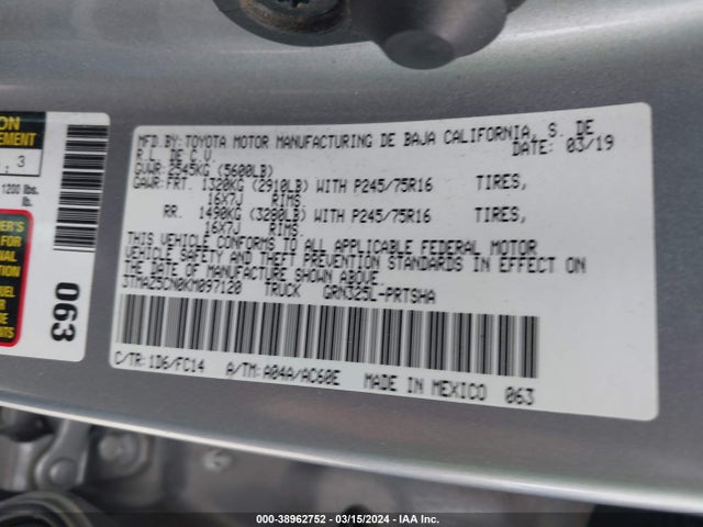 Toyota Tacoma Sr5 V6 2019 3TMAZ5CN0KM097120 Image 9