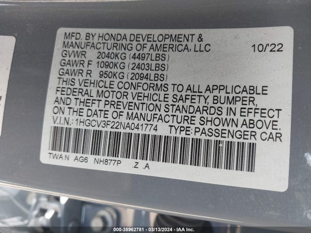 Honda lfb2 2022 1HGCV3F22NA041774 Image 21