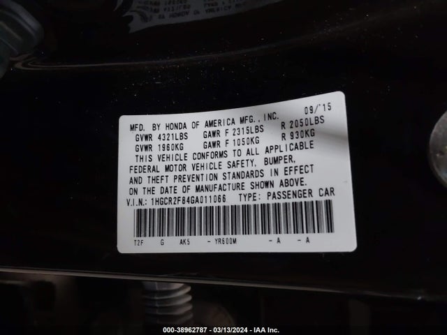 Honda Accord Ex-l 2016 1HGCR2F84GA011066 Image 9