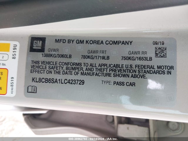 Chevrolet Spark Fwd Ls Automatic 2020 KL8CB6SA1LC423729 Image 9