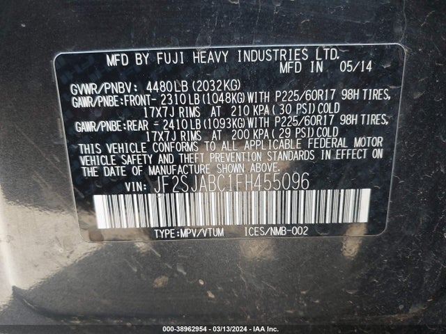 Subaru Forester 2.5i 2015 JF2SJABC1FH455096 Image 9
