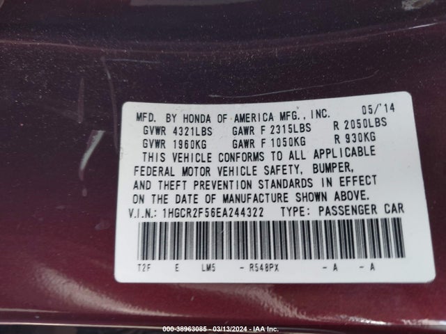 Honda Accord Sport 2014 1HGCR2F56EA244322 Image 9