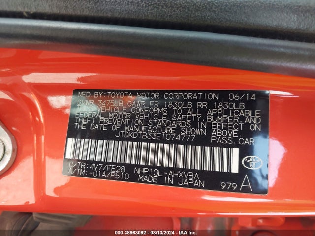 Toyota Prius C One 2014 JTDKDTB33E1074777 Image 9
