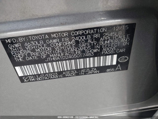 JTHBA1D24G5017483 Lexus 8ar-fts