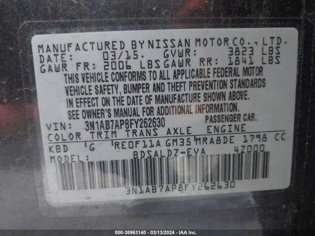 Nissan SENTRA SV 2015 3N1AB7AP8FY262630 Image 9