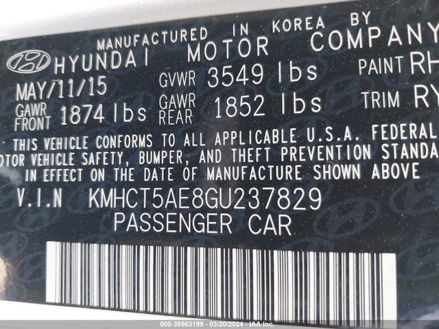 Hyundai ACCENT SE 2016 KMHCT5AE8GU237829 Image 9
