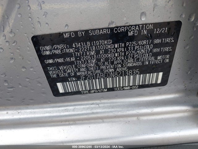 Subaru Crosstrek 2022 JF2GTABC0N8213835 Image 9