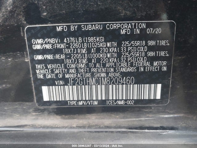Subaru Crosstrek Limited 2021 JF2GTHMC1M8209460 Image 9