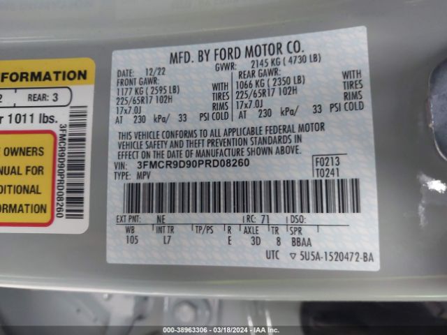 3FMCR9D90PRD08260 Ford Bronco Sport Badlands
