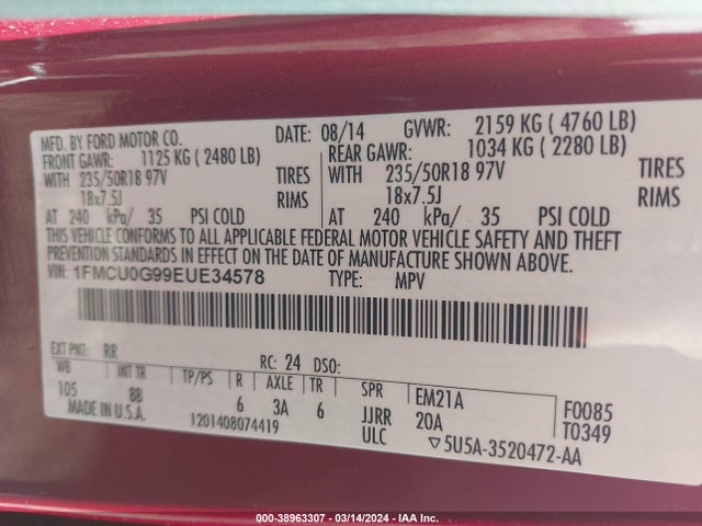 Ford ESCAPE SE 2014 1FMCU0G99EUE34578 Image 9