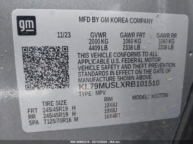 38963315 :رقم المزاد ، KL79MUSLXRB101510 vin ، 2024 Chevrolet Trailblazer Awd Rs مزاد بيع
