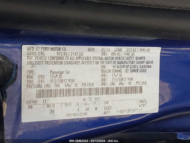 Ford FOCUS SE 2014 1FADP3F23EL325096 Image 9