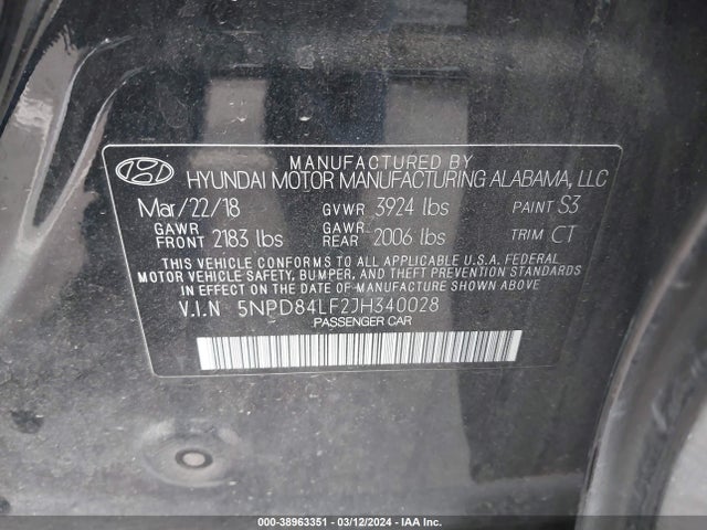 Hyundai ELANTRA SEL 2018 5NPD84LF2JH340028 Image 9